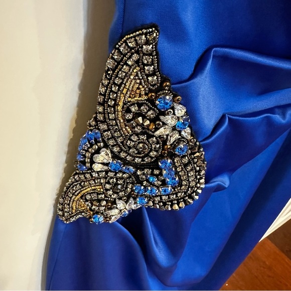 Eliza J Women’s Draped One Shoulder Royal Blue Jewel Rhinestone Cocktail Dress 6 - Picture 8 of 12